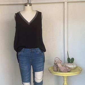 Lafayette 148 Black Vneck Beaded Tank Size S